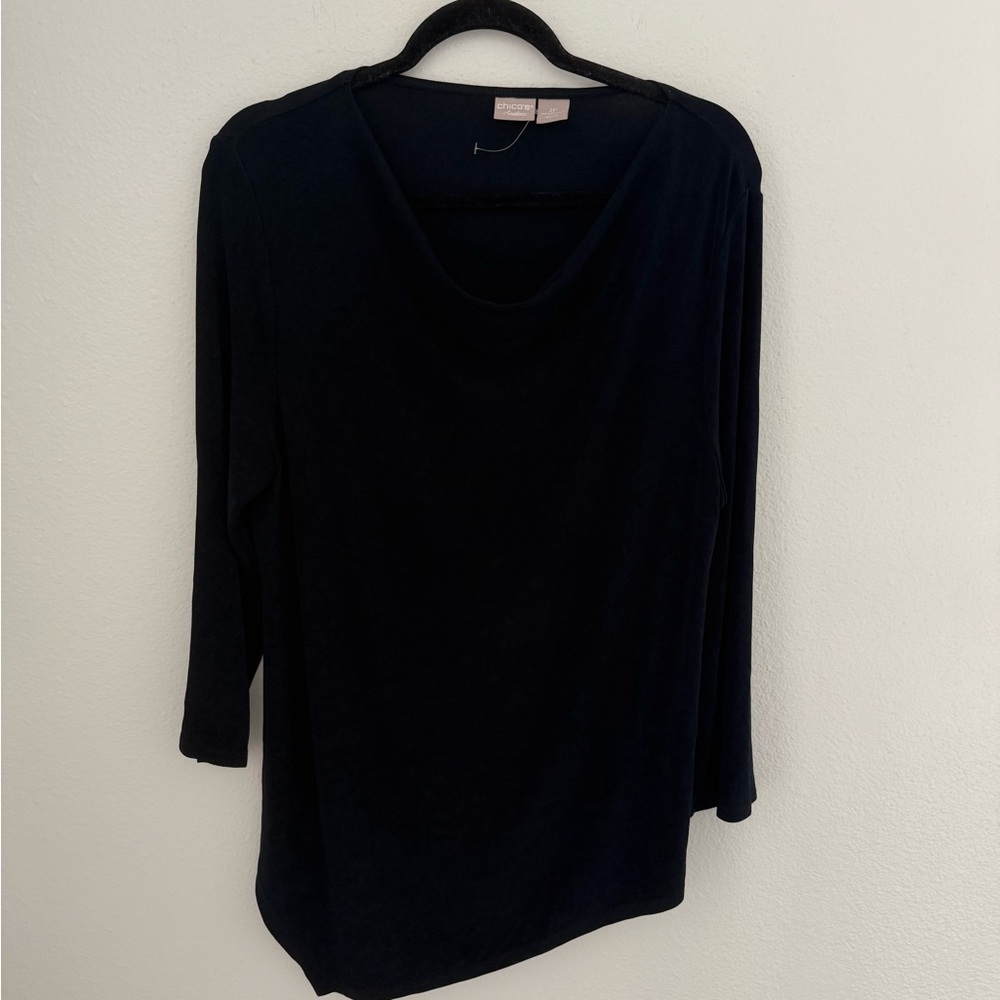 Chicos Petite Navy Blue Asymmetrical Long sleeve Top Size 12/14